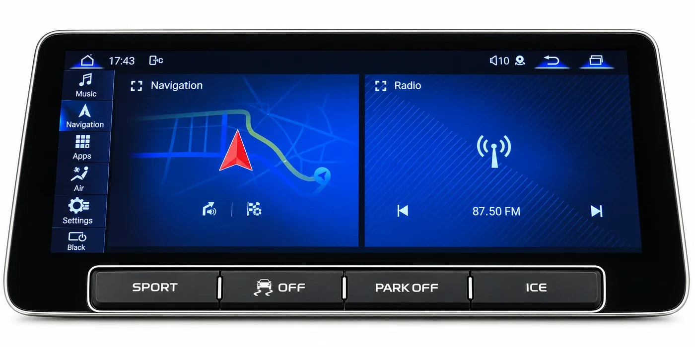 Drimatt Maserati GT head unit upper display on a white background